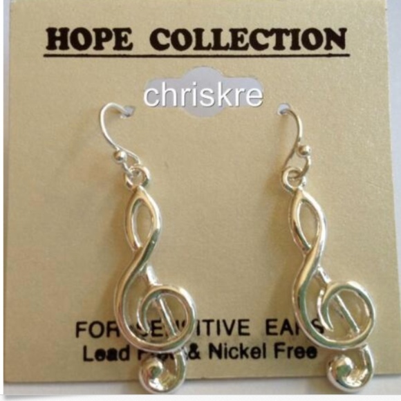 Silver Clef Note Music Earrings Hypo-allergenic - Picture 4 of 4